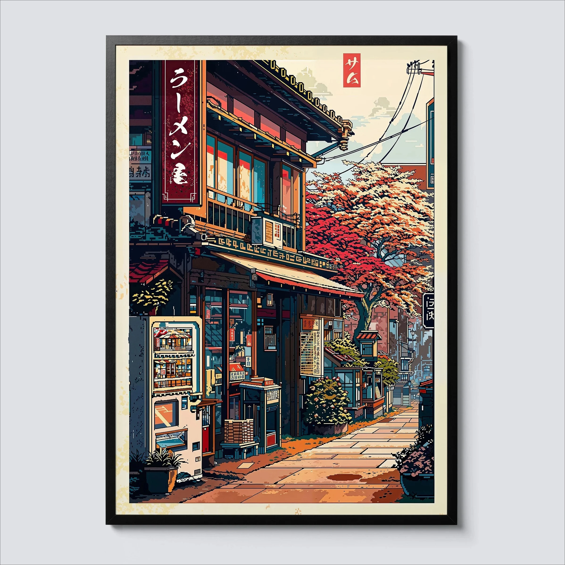 Anime Ramen Shop Gourmet Illustration Canvas Print City Street Scene Wall Poster for Modern Living Room Kitchen Home Decor Gifts