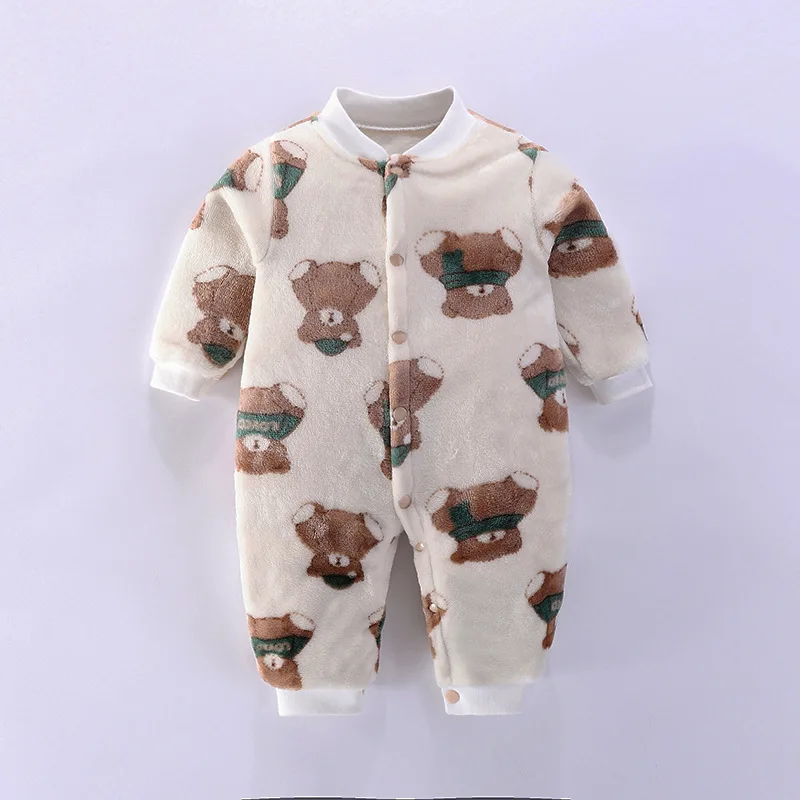 WUDIMIQI  Winter Newborn Baby Clothes Dinosaur Print Baby Boy Romper Warm Infant Baby Boy Girl Soft Fleece Jumpsuit Pajamas