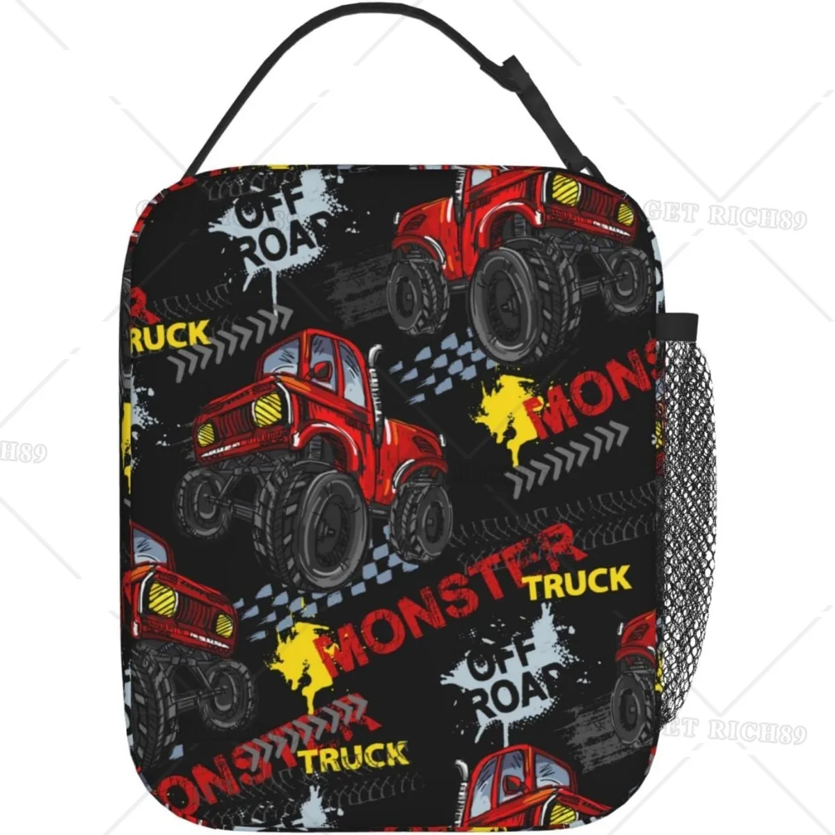 Urban Grunge Modern Monster Truck Car Durable Waterproof Insulated Lunch Bag for Boys Men, Reusable Cooler Lunch Box for School