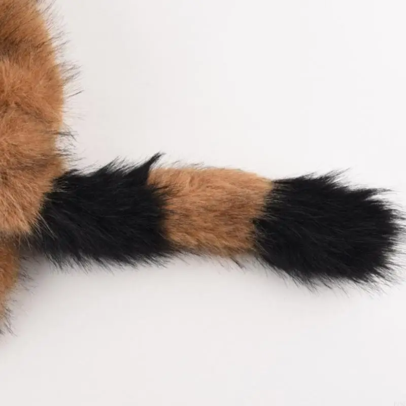 

F19F Ear Flap Hat Plush Raccoon Tail Hat Ear Muffs Caps All Age Outdoor Activity Hat
