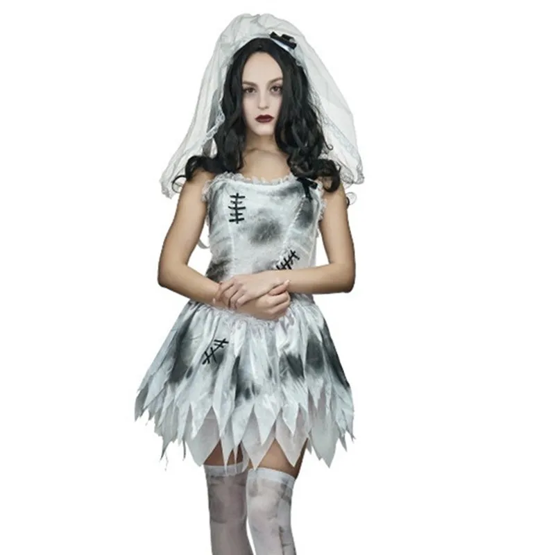 Woman Lace Corpse Bride Cosplay Female Halloween Zombie Walking Dead Costumes Carnival Purim Parade Role Play Show Party Dress