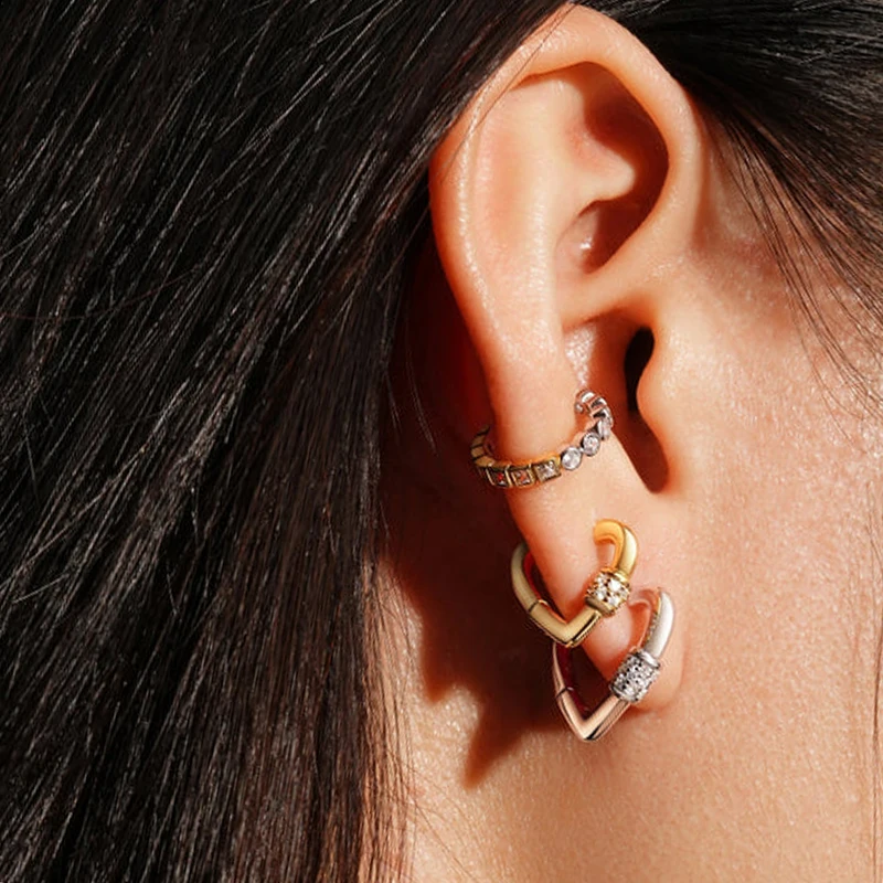 Perforation 925 Sterling Silver Ear Needle Minimalist Hoop Earrings Metallic Style Gold Earrings For Women CZ Fashion Jewelry
