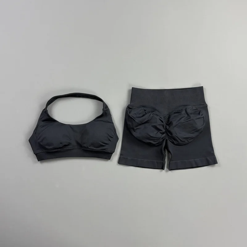2-teiliges HISTELLO Impact Gym Set für Damen, Sport-BH und Shorts, offener Rücken, Scrunch-Butt, nahtloses Workout-Jogging-Sport-Trainingsset – Detail 24