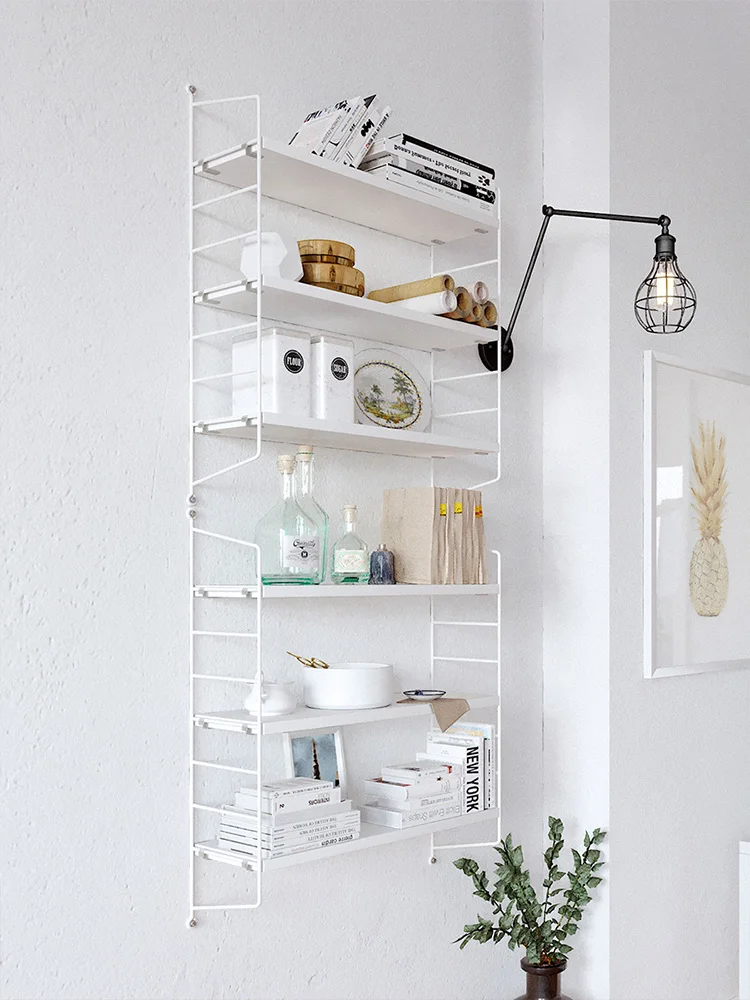 

Wall solid wood decorative rack No punching Wall shelf Storage Bedroom wall-mounted baffle wrought iron bookshelf Wall