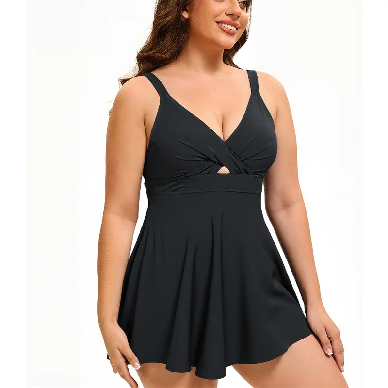 Women's Two Piece Plus Size Tankini Swimsuits Cutout Swim Dress Tummy Control Bathing Suits Swimwear 2025