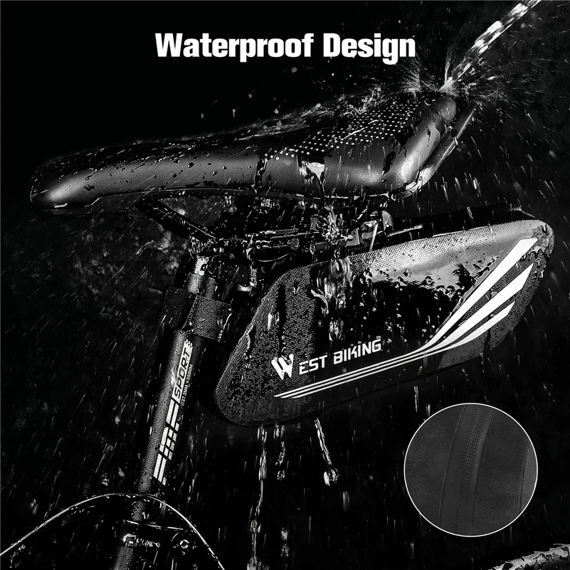 WEST BIKING Bicycle Saddle Bag Waterproof Bike Tail Bag Reflective Cycling Bike Tube Rear Seatpost Bag Bike Accessories