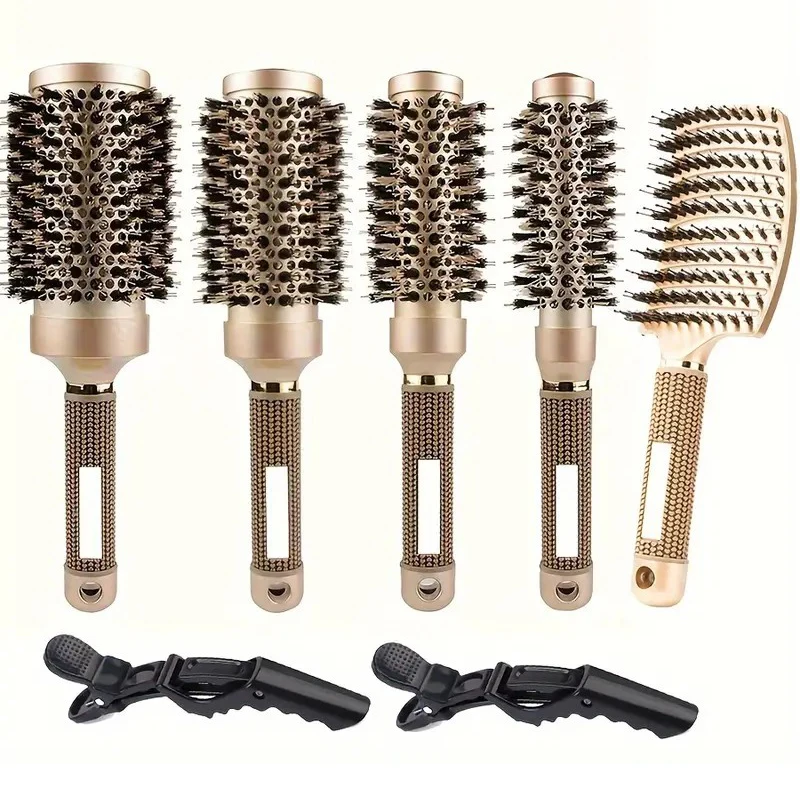 5/7Pcs Roll Ionic Boar Bristles Hairdressing Brush For Blow Drying Hair Brush Round  Barrel Blowout Hair Styling Brush