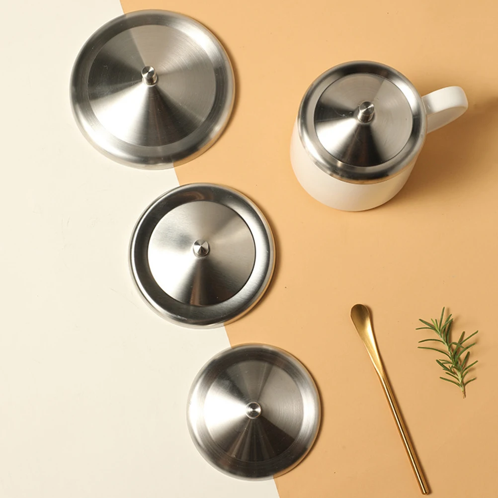 

5pcs Stainless Steel Cup Lid Universal Reusable Mug Cover For Water Coffee Tea Cups Leak-Proof Home Office Travel