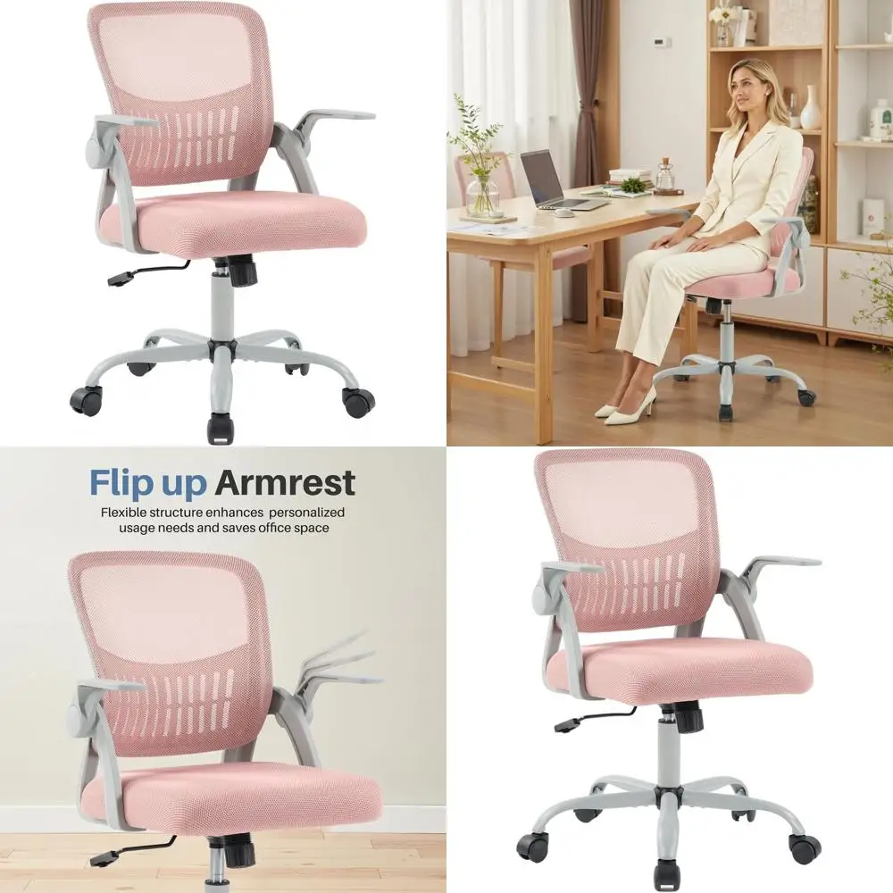 

Ergonomic Mid-Back Swivel Chair with Lumbar Support, Adjustable Height, Flip-Up Armrests, and Rocking Feature for Office and Mee