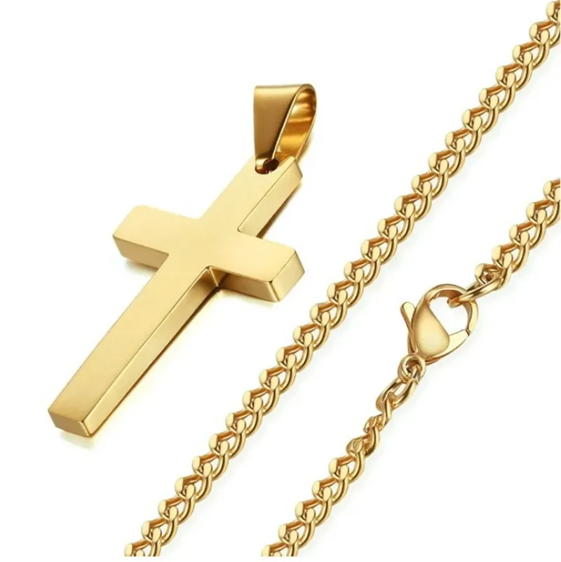 Klassische Kreuz Anhänger Halskette für Männer Frauen 24 Zoll Gold Silber Farbe Kette Halskette Mode Christus Glauben Gebet Schmuck Geschenke