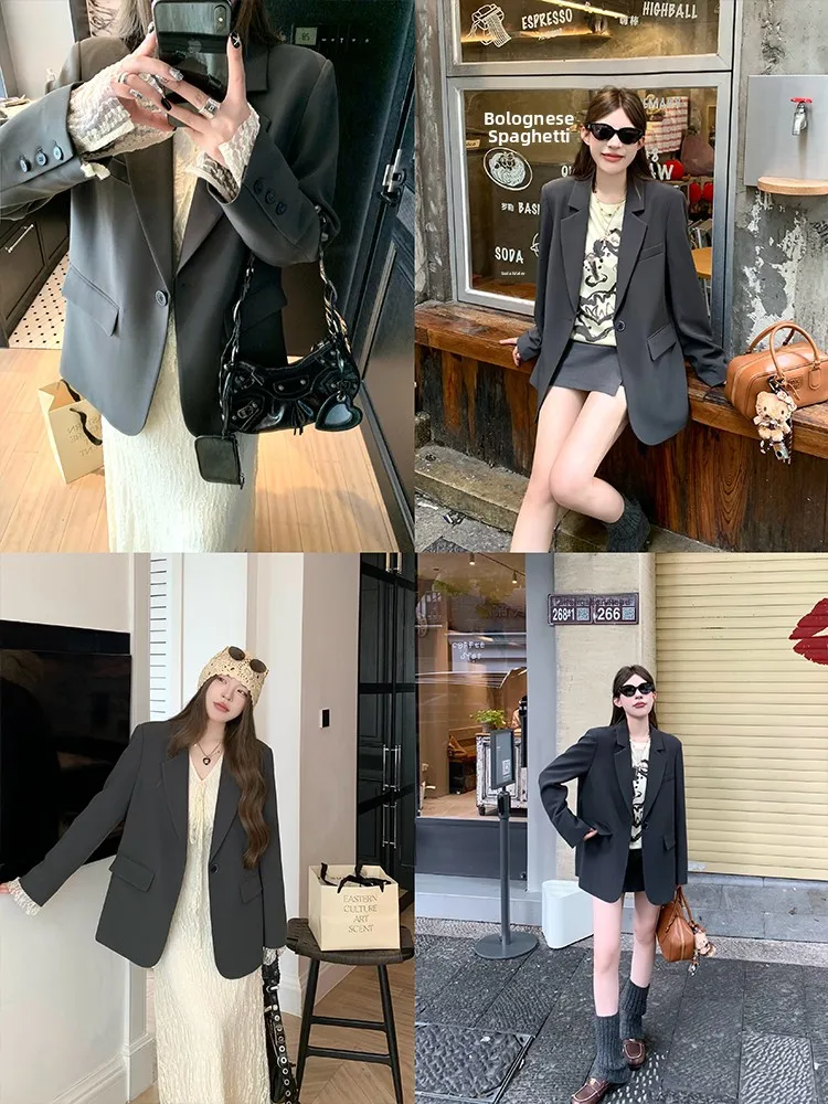 Giacca Casual Monopetto da Donna: Design Sensuale, Vestibilità Ampia, Sensazione di Lusso, Ideale per il Pendolarismo, Maniche Lunghe, Tinta Unita