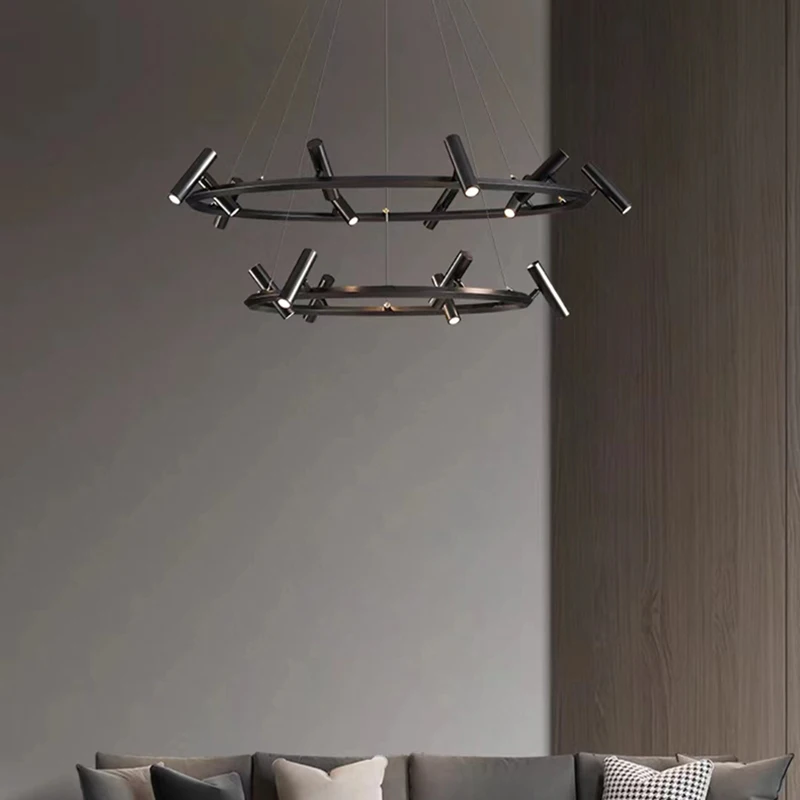 Nordic LED Pendant Light Parlor Bedroom Restaurant Hanging Lamp Black Metal Rotatable Including Bulbs