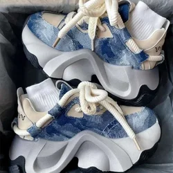 Original Designer Women's Shoes Fashion Thick Sole Sneakers Cowboy Canvas Casual Shoes for Women Height Increasing Sports Shoes