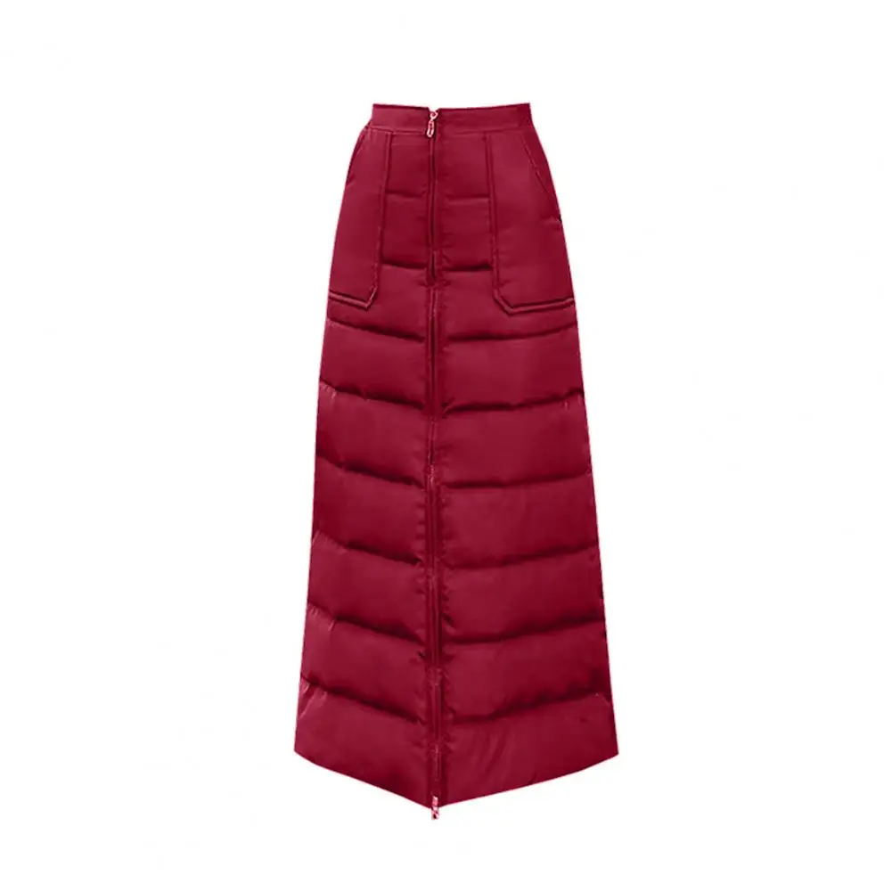 

Women Skirt Quilted Texture High Waist Midi Skirt with Side Pockets Women's Warm A-line Skirt with Zipper Closure Solid Color