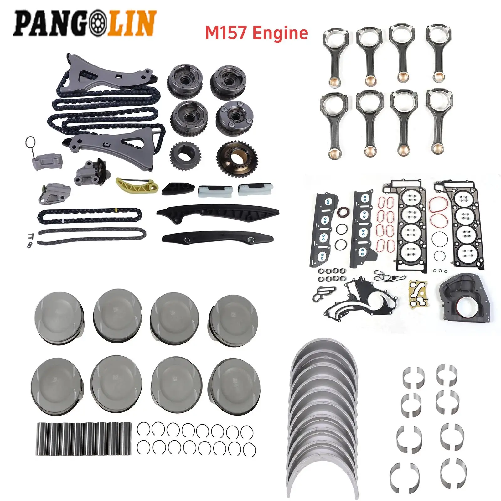 M157 Engine Car Rebuild Overhaul Kit Pistons Rings&Connecting Rod Conrod Set For Mercedes-Benz C218 X218 W212 S212 W166 5.5L
