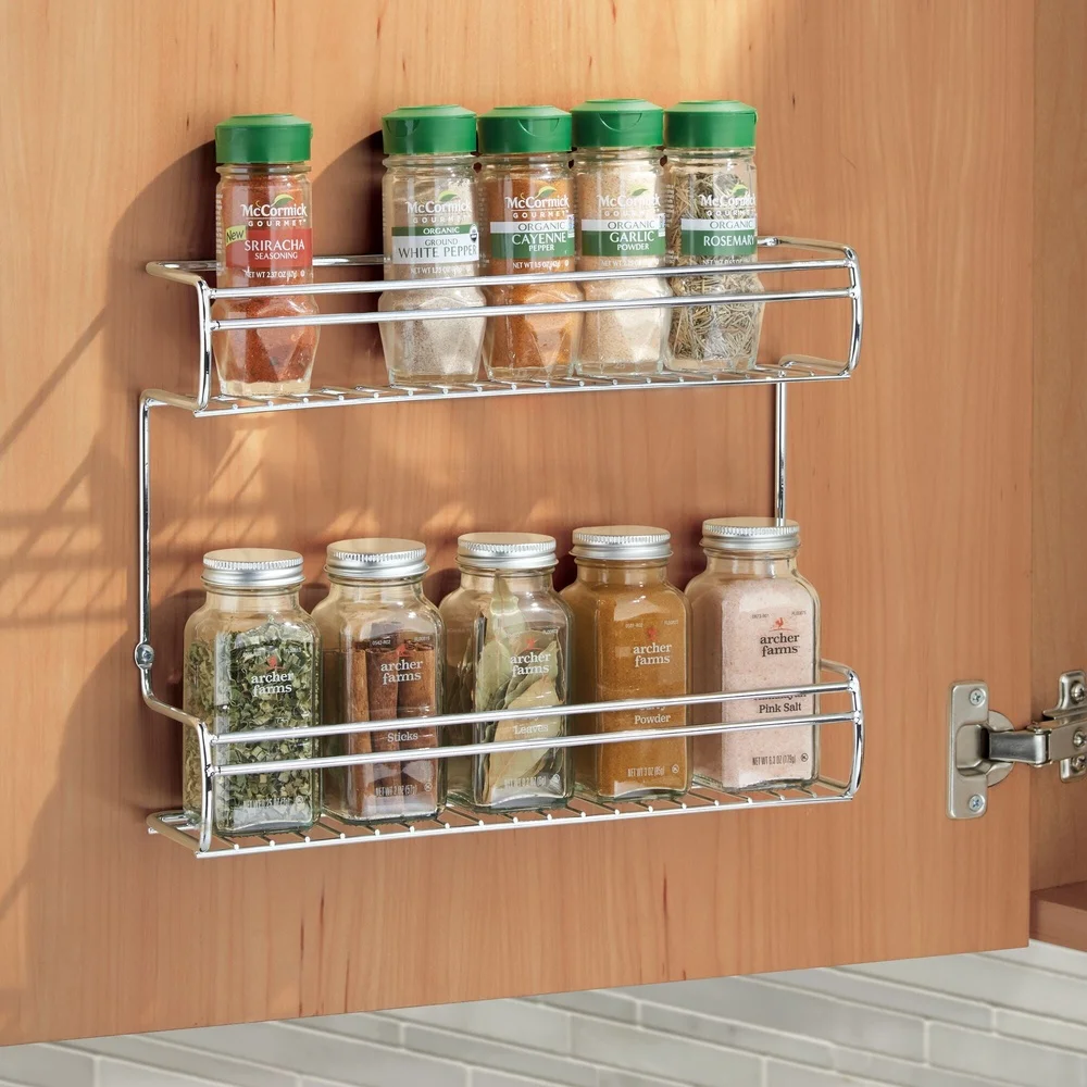 منظم رف توابل على الحائط مكون من رفين، حل تخزين المطبخ من الفولاذ الكروم، أجهزة سهلة التركيب متضمنة #5