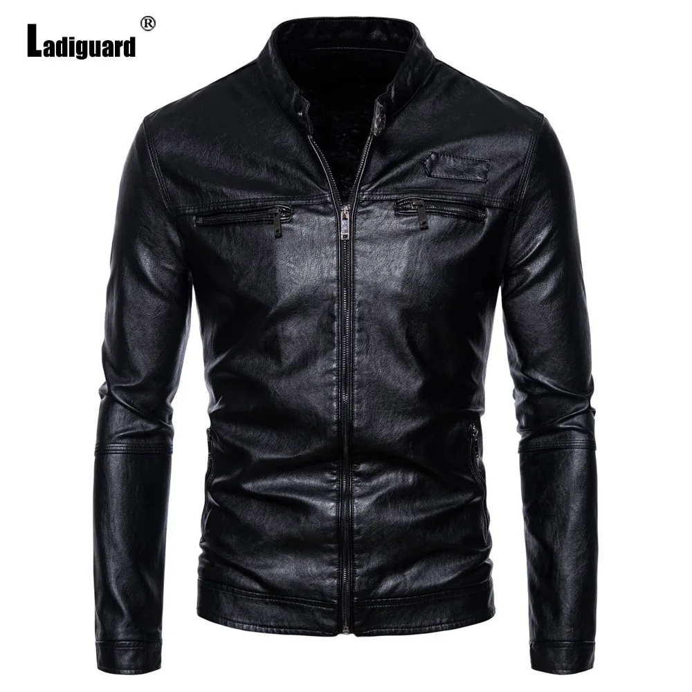 Men's Pu Leather Jackets 2025 European Style Motorcycle Jacket Sexy Fashion Zipper Top Outerwear Black Soft Faux Basic Coats New