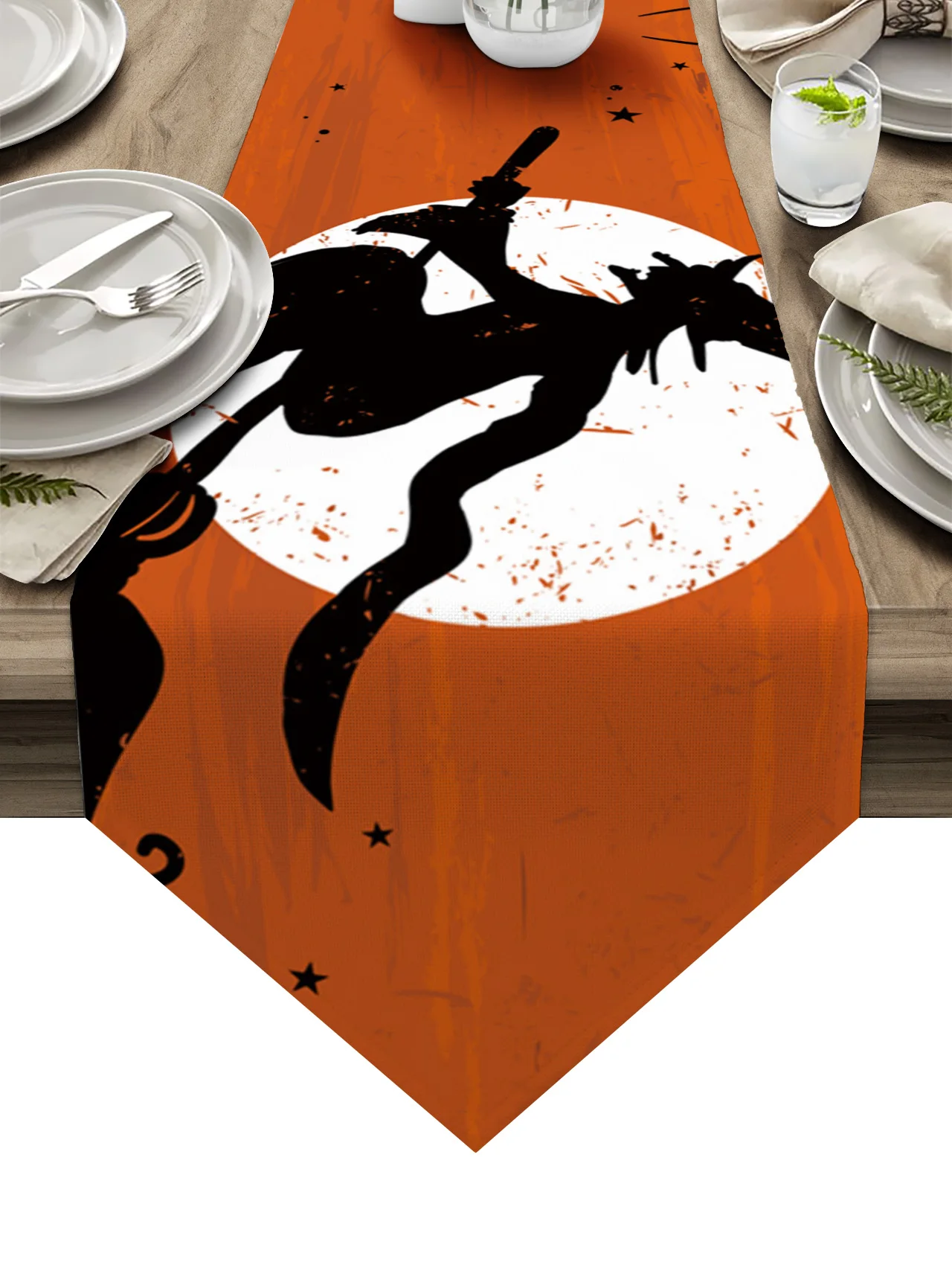 Witch Halloween Broom Full Moon Web Country Wedding Decor Tablecloth Placemat Dinning Table Art Table Runners