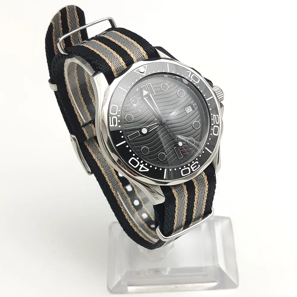 ساعة ميكانيكية رجالية مع علبة من الفولاذ المقاوم للصدأ ، حركة ، نمط موجة ، قرص معقم ، شاشة تقويم ، كاجوال ،