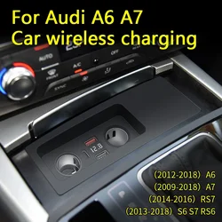 15W Wireless Charging Plate for Audi A6 C7 A7 S6 S7 RS6 RS7 Car Charger Cigarette Lighter USB 27W Quick Charging QC3.0 PD TypeC