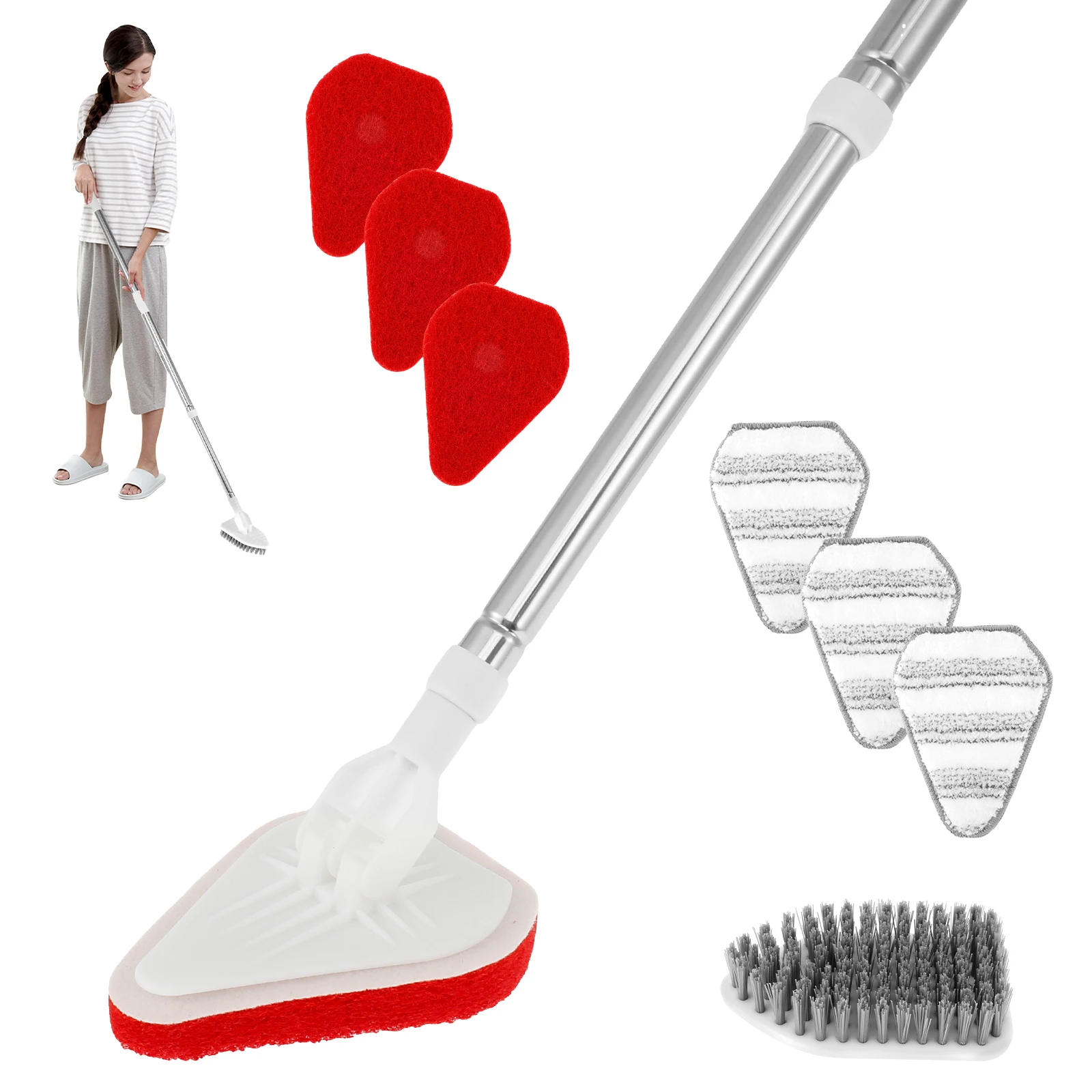 

Scrub Cleaning Brush with Telescopic Handle 180° Rotatable Tub Tile Scrubber Brush Detachable Shower Cleaner Brush 3 Kinds