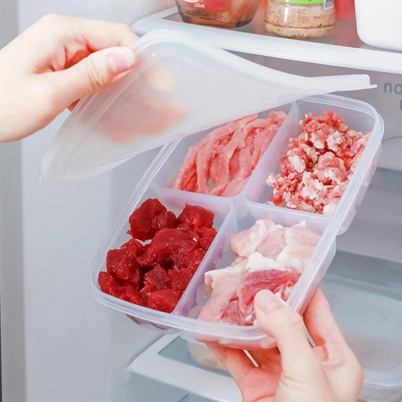 4-Section Refrigerator Storage Containers with Lids - Clear Stackable Bins for Meat Produce Organization, BPA-Free Food Keeper​