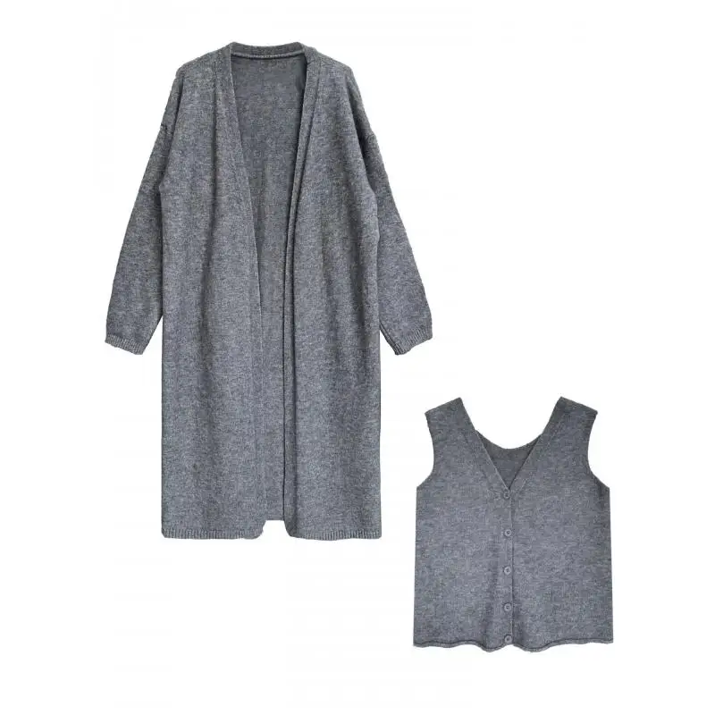 طقم تريكو سادة للنساء ، كارديجان قصير وصدر قصير ، توب فضفاض وغير رسمي ، موضة جديدة ، الخريف والشتاء ،