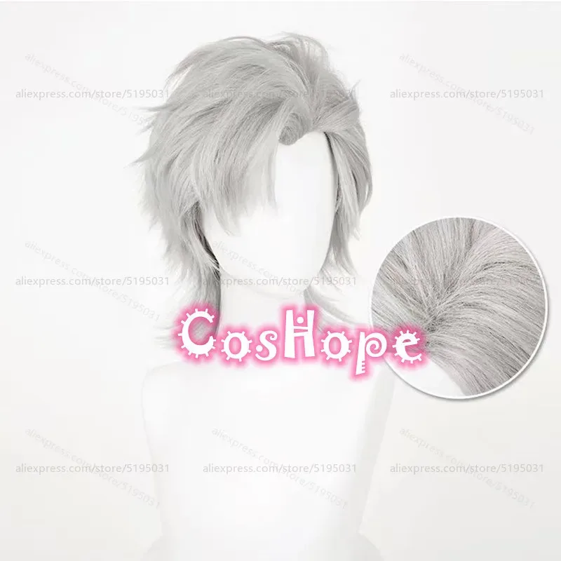 Sylus-Peluca de Cosplay de 38cm, peluca corta gris, pelucas de Cosplay de Anime, pelucas sintéticas resistentes al calor