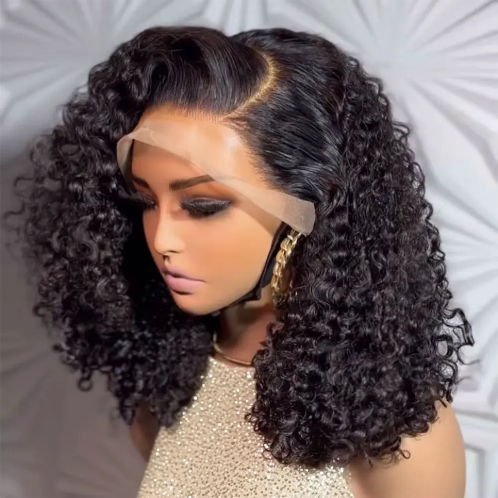 موجة عميقة 7x5 13x4 شعر بشري بدون صمغ جاهز للارتداء 250% قبل القطع 13x6 مجعد الدانتيل الجبهة باروكة من شعر طبيعي قصير بوب لا الغراء الباروكات  #1