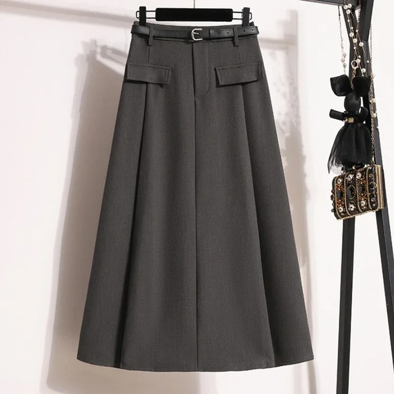

Autumn Winter Fashion New A-line Temperament Large Size Skirt Plus Size Suit Skirts Women's Solid Simplicity Casual Chic Skirt