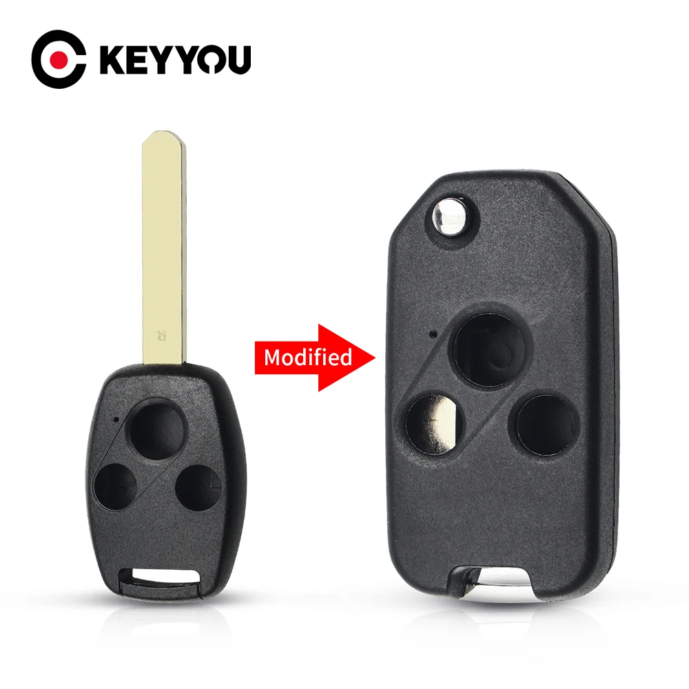 

Раскладной чехол KEYYOU для автомобильного ключа с необработанным лезвием, флип-чехол для Honda Accord с 3 кнопками, чехол для автомобильного ключа