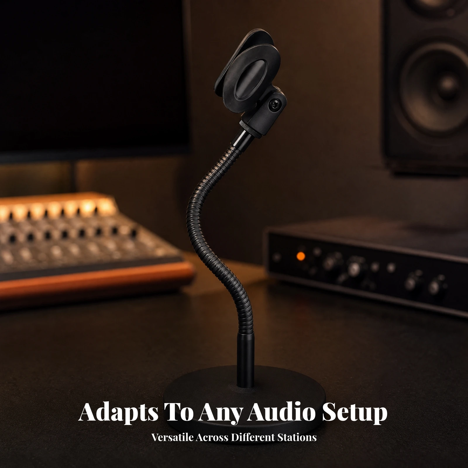 Tabletop Mic Mount Space-Saving Black Metal Mic Stand with Round Base for Recording Artists, Live Broadcasting, Podcasting
