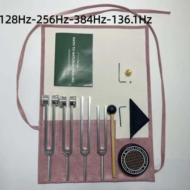Professional Aluminum Tuning Fork 128Hz 256Hz 384Hz 136.1Hz Tuning Forks Set Healing Chakras Harmonizer Leather Case Storage