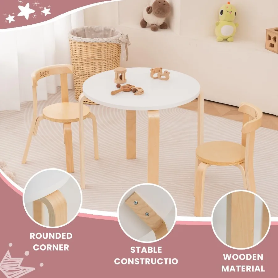 Conjunto de mesa e 2 cadeiras Swegrow, mesa e cadeiras de madeira para crianças pequenas, móveis de madeira duráveis, ideal para sala de jogos, casa, jardim de infância