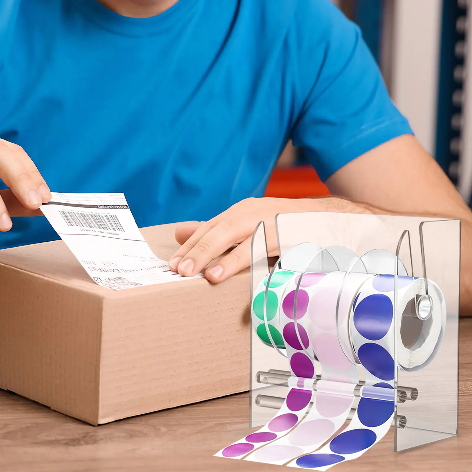 Home Desktop Organizer Label Applicator Labels Adjustable Holder Acrylic Tape Dispenser Stand Rolling