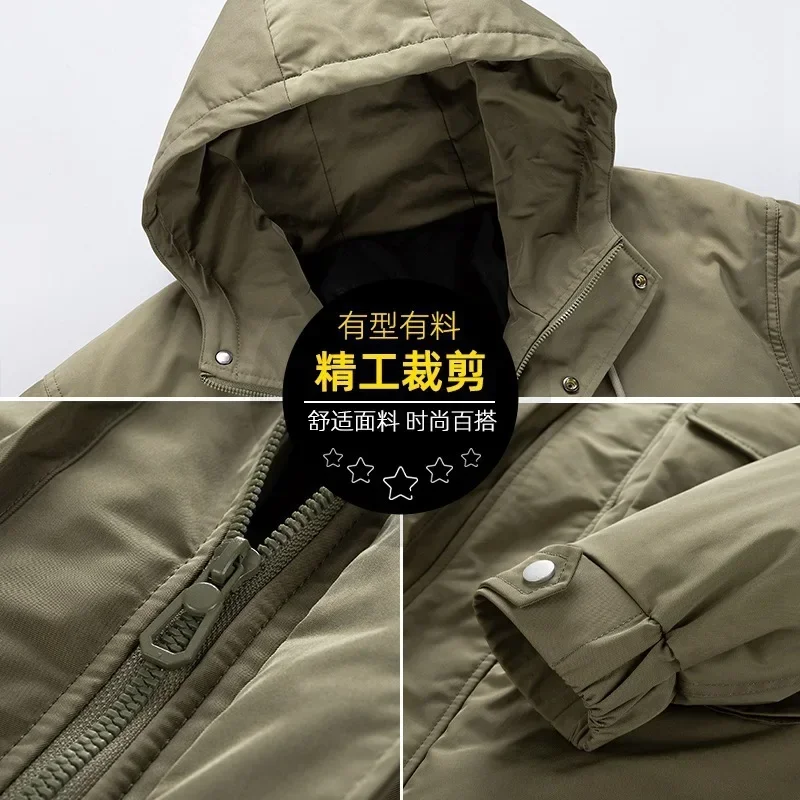 Jaket penahan angin pria, jaket Windbreaker parka hangat kasual ukuran besar dengan bantalan katun Retro Jepang musim dingin gaya Korea