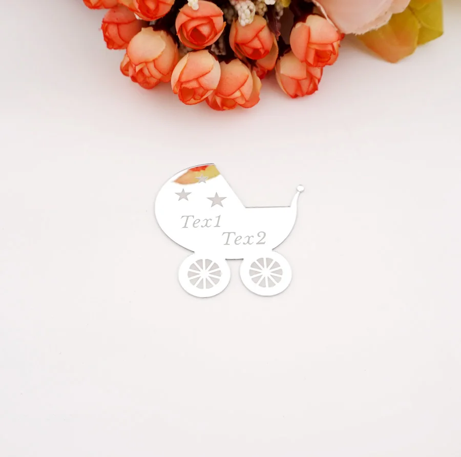 Carro de bebé personalizado, letreros de nombre personalizados, pegatina de asiento de fiesta de Baby Shower, espejo acrílico, tarjetas de invitación, decoración de regalo de invitados, 6cm