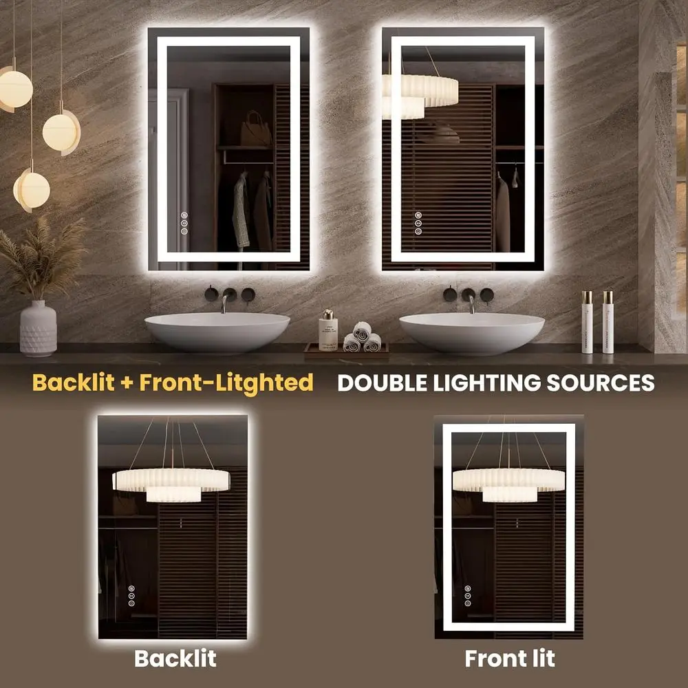 Espejo iluminado LED regulable, antiniebla, función de memoria, fácil instalación, reflejo claro para baño