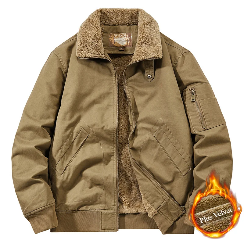 

Man Jacket Autumn Winter Plus Velvet Fashion Vintage Trend Coat Male Casual All Match Top Clothing Comfort Warm Streetwear New