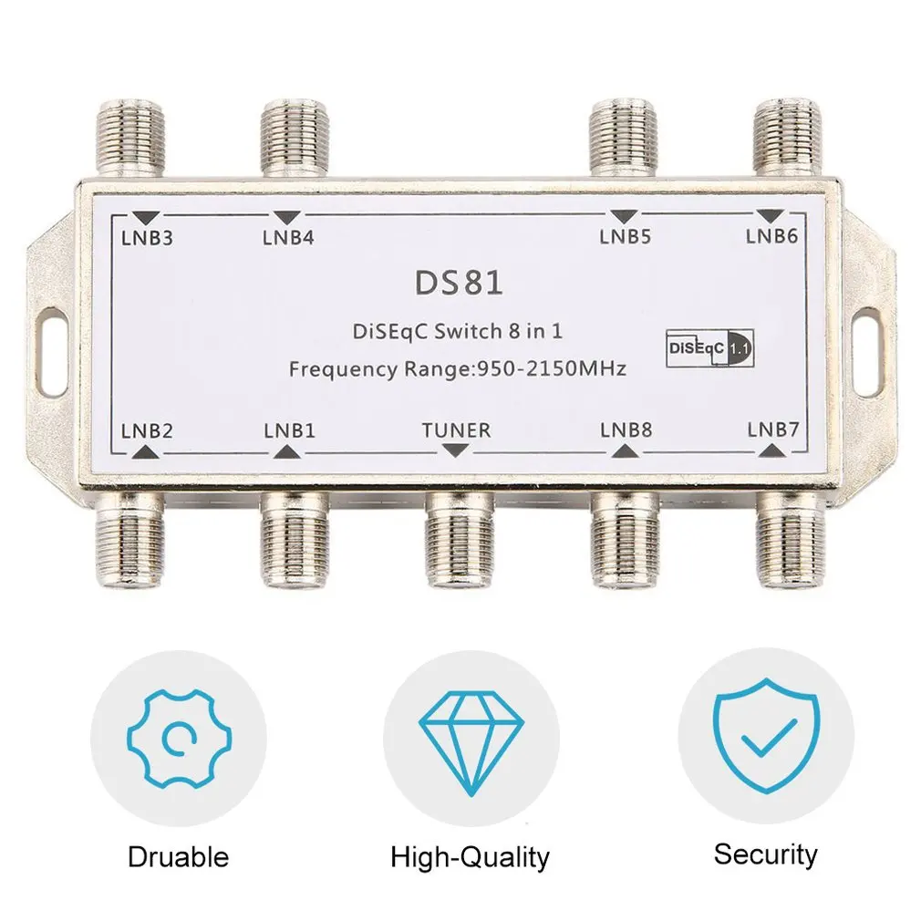 DS81 8 in 1 Satellite Signal DiSEqC Switch LNB Receiver Multiswitch Heavy Duty Zinc Die-cast Chrome Treated 950-2150MHz