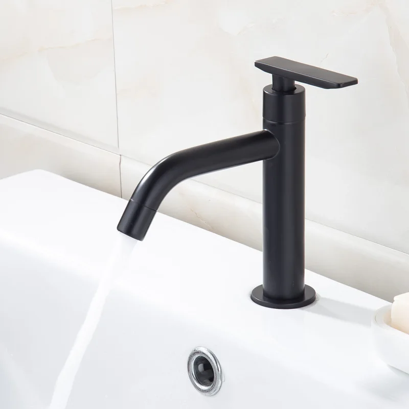 Copper Basin Faucet Black Paint Single Cold Water Washbasin  Hole Wash   Home Hotel