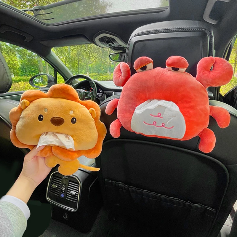 Lion Crab Tissue Drawing Car Paper Box Bag Creative Cute Plush Car Tissue Box