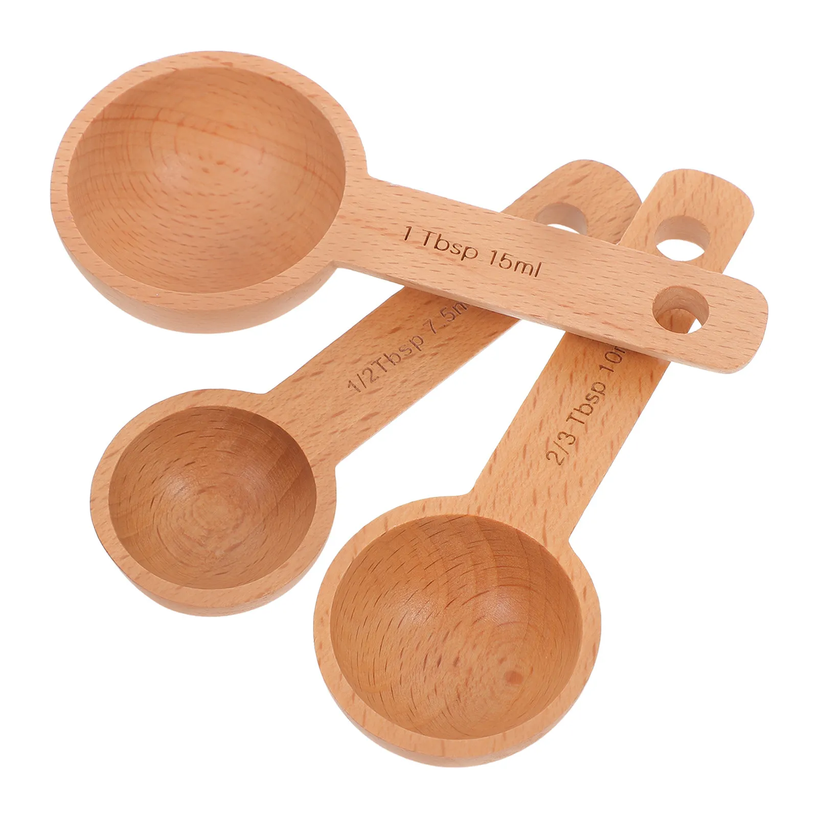 3Pcs Wooden Measuring Spoons Set Ergonomic Handle Smooth Surface for Coffee Beans Tea Leaves Sugar Salt Spices Ground Coffee