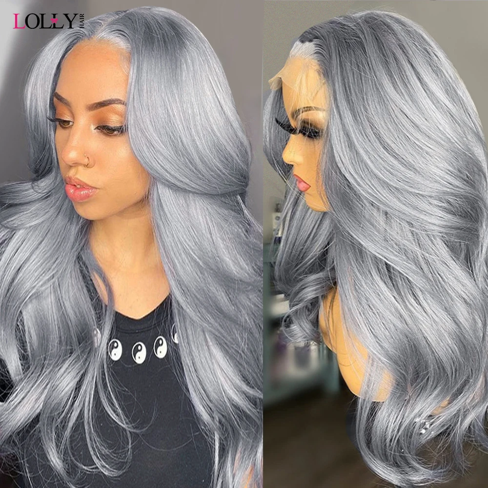 Silver Grey Colored Human Hair Wigs For Women Body Wave Lace Front Wig Transparent Lace Wigs Grey Lace Front Wig Human Hair Remy