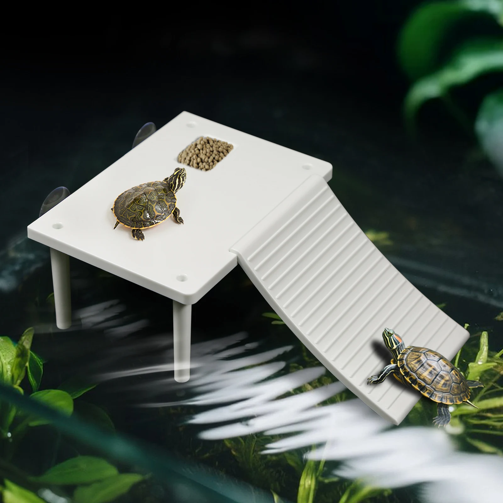 Turtlesunbathingplatformfloatingisland,withclimbingslopeandfoodbowl,assembledwithsuctioncup,greenandwhite-AliExpress15