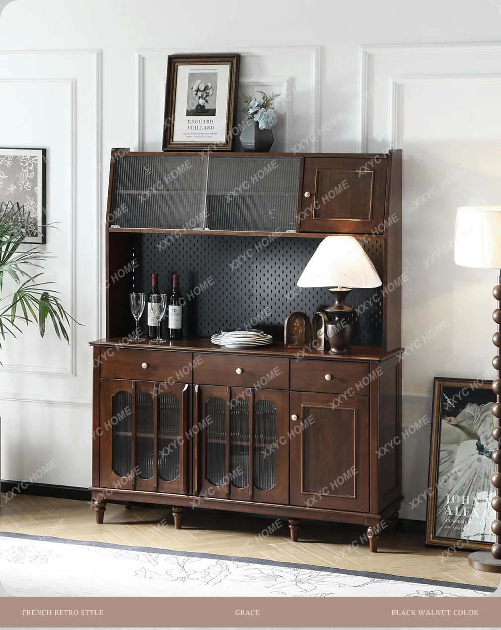

DV solid wood dining side cabinet restaurant tea integrated against the wall retro wine cabinet