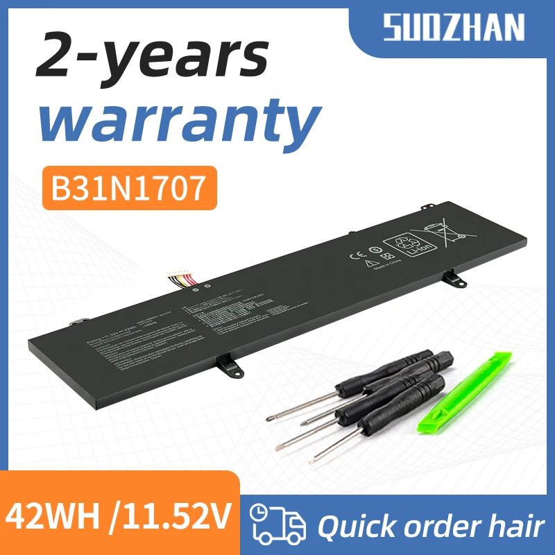 

SUOZHAN B31N1707 11.52V 50WH bateria do portátil for ASUS Vivobook S14 S410UQ X411UA X411UF X411UN X411UQ S14 S410UA S410UN