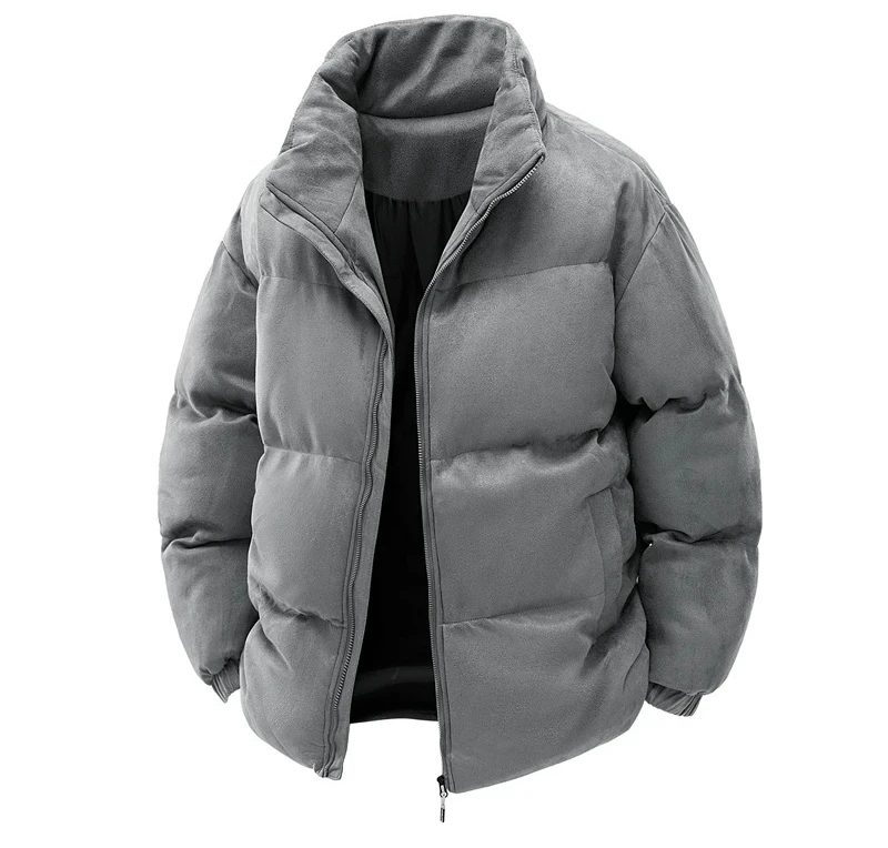 

Men's Winter Suede Padded Jacket, Thickened Fleece Lined Coat with Stand Collar, Warm Fashion Autumn Coat