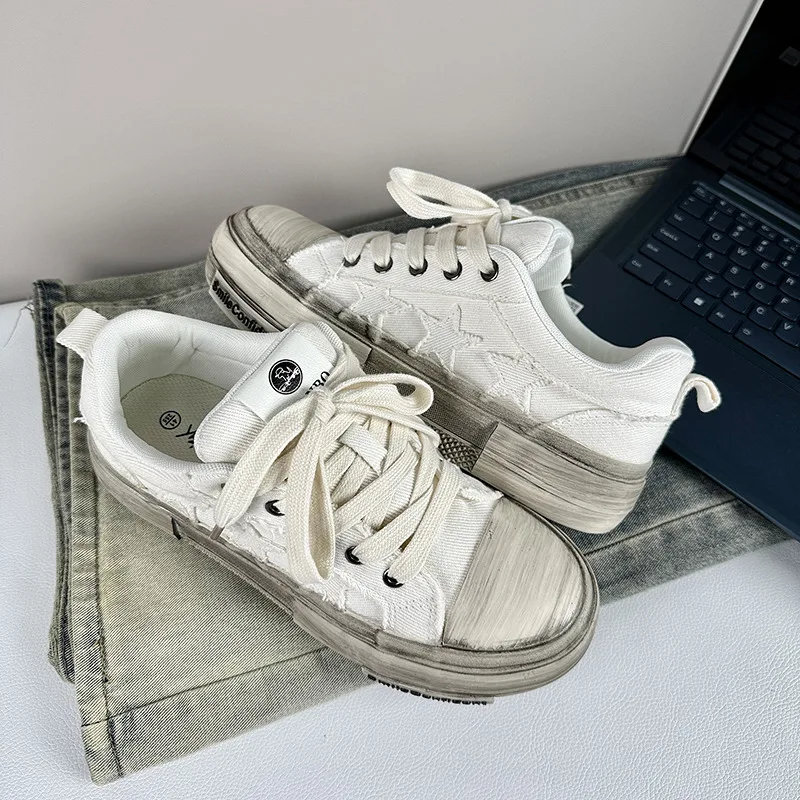 Alta qualidade sapatos brancos homens sujos sapatos de lona homem retro plataforma vulcanizar sapatos para homens tênis casuais chaussure hommes