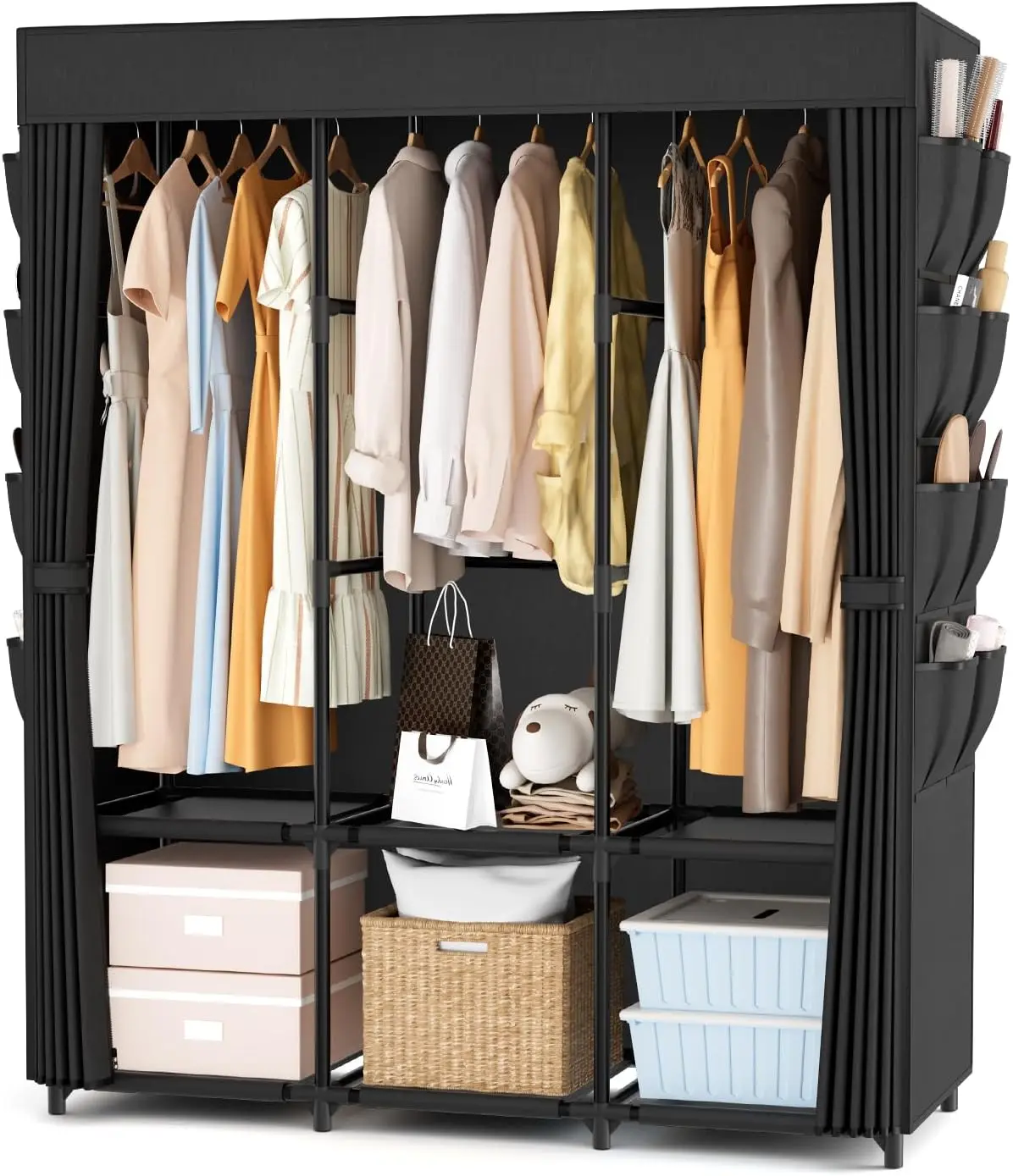 

Wardrobe Closet Portable Closets for Hanging Clothes Large Capacity Clothes Rack with Cover, 3 Hanging Rods, 6 Shelves a